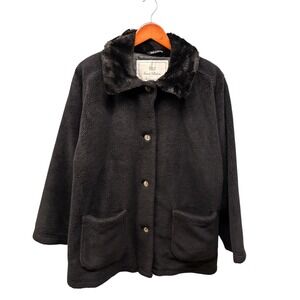 NILS Resort Collection Fleece Jacket Women's Large Black Faux Fur Collar Vintage